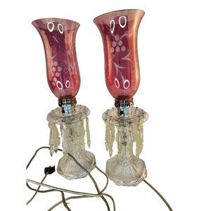 Luster Hurricane electric candle lamp with pink cranberry Victorian Decor shades
